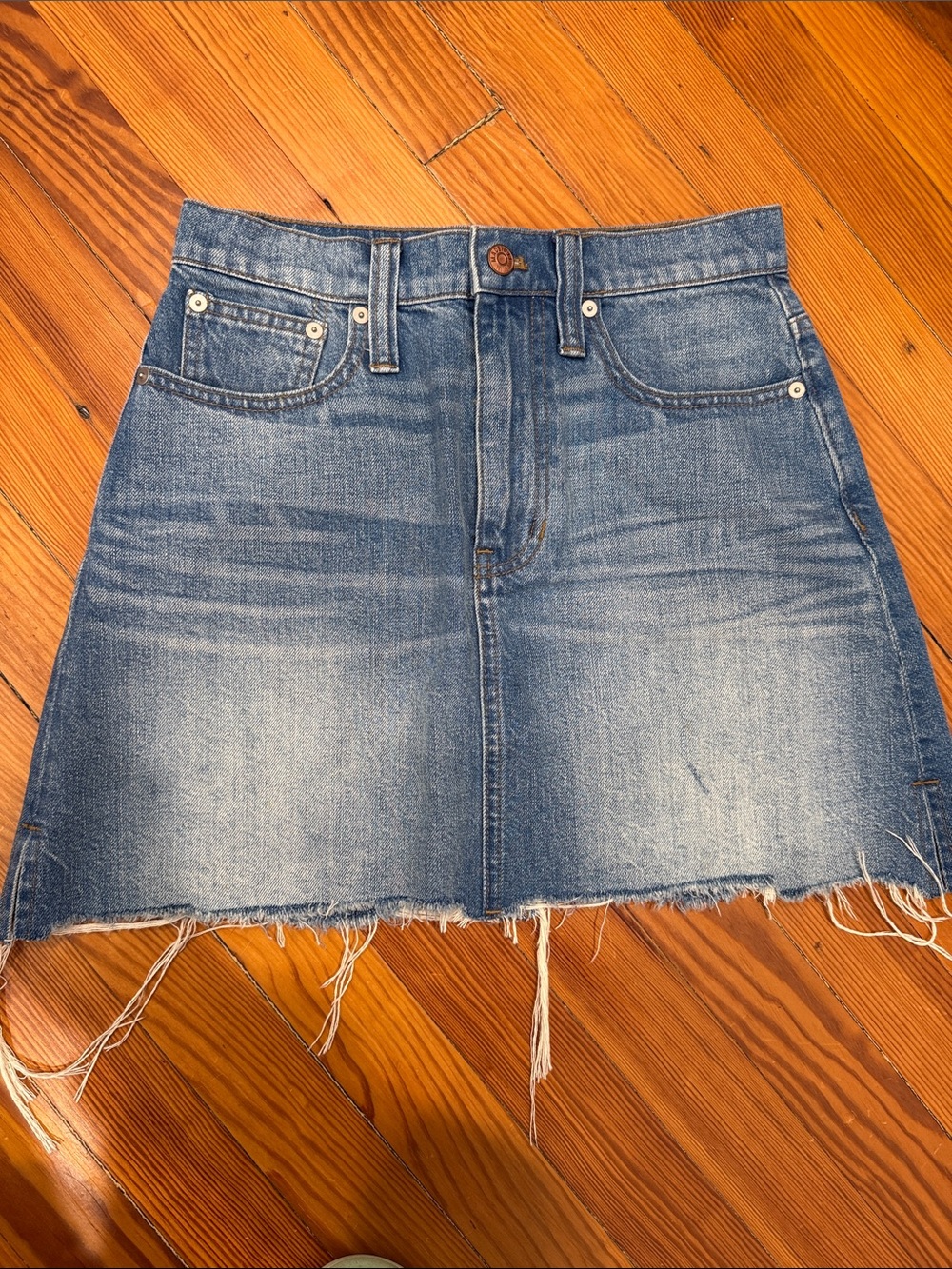 Madewell Blue Denim Mini Skirt with Frayed Hem